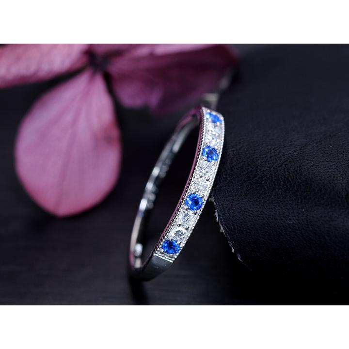 アウイナイト0.07ct＆上質ダイヤモンド0.11ct 美しいコントラスト 上下に丸珠デザイン 濃厚コバルトブルー・ドイツの稀少石 PT900リング・指輪 受注品の画像