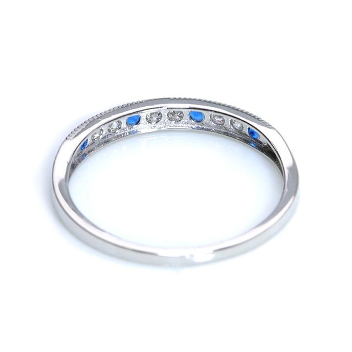 アウイナイト0.07ct＆上質ダイヤモンド0.11ct 美しいコントラスト 上下に丸珠デザイン 濃厚コバルトブルー・ドイツの稀少石 PT900リング・指輪 受注品の画像