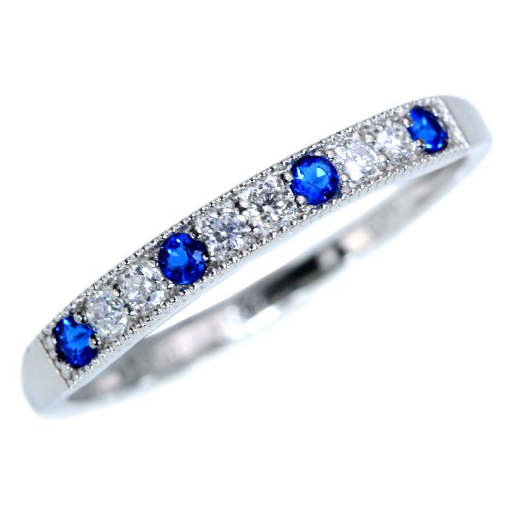 アウイナイト0.07ct＆上質ダイヤモンド0.11ct 美しいコントラスト 上下に丸珠デザイン 濃厚コバルトブルー・ドイツの稀少石 PT900リング・指輪 受注品の画像