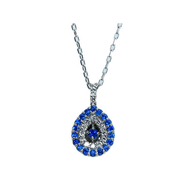 アウイナイト0.11ct 雫シェイプ ダイヤとのコントラスト抜群 濃厚コバルトブルー・ドイツの稀少石 PTプラチナ ペンダントネックレス 受注品の画像