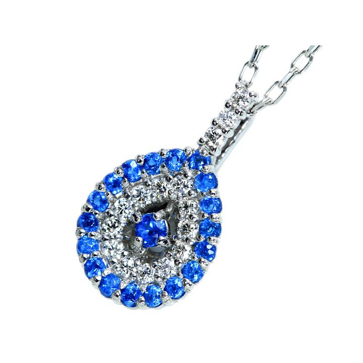 アウイナイト0.11ct 雫シェイプ ダイヤとのコントラスト抜群 濃厚コバルトブルー・ドイツの稀少石 PTプラチナ ペンダントネックレス 受注品の画像