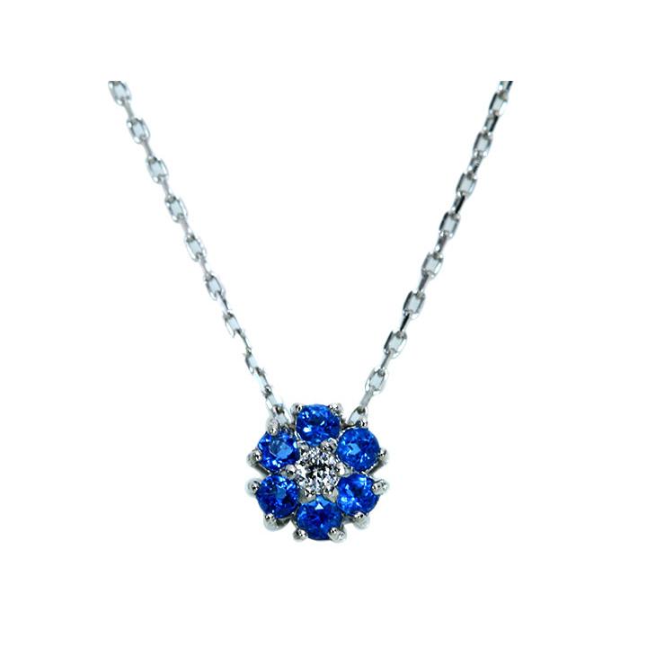 アウイナイト0.06ct 可憐なフラワー 胸元で艶めく上品な花 ダイヤ0.01ct 濃厚コバルトブルー・ドイツの稀少石 PTプラチナ プチネックレス 1点ものの画像