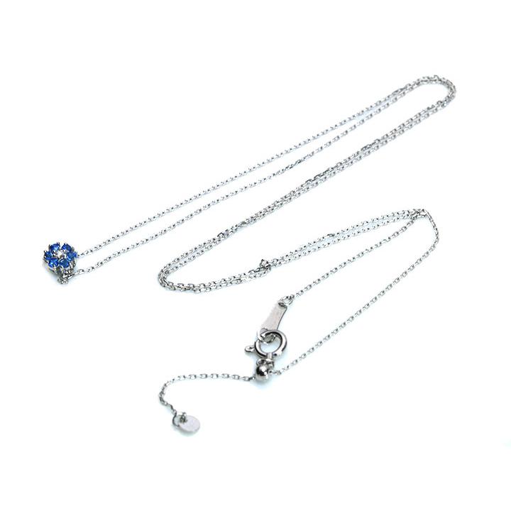 アウイナイト0.06ct 可憐なフラワー 胸元で艶めく上品な花 ダイヤ0.01ct 濃厚コバルトブルー・ドイツの稀少石 PTプラチナ プチネックレス 1点ものの画像