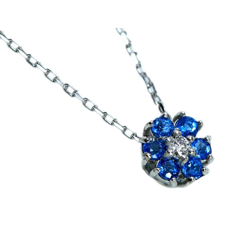 アウイナイト0.06ct 可憐なフラワー 胸元で艶めく上品な花 ダイヤ0.01ct 濃厚コバルトブルー・ドイツの稀少石 PTプラチナ プチネックレス 1点ものの画像