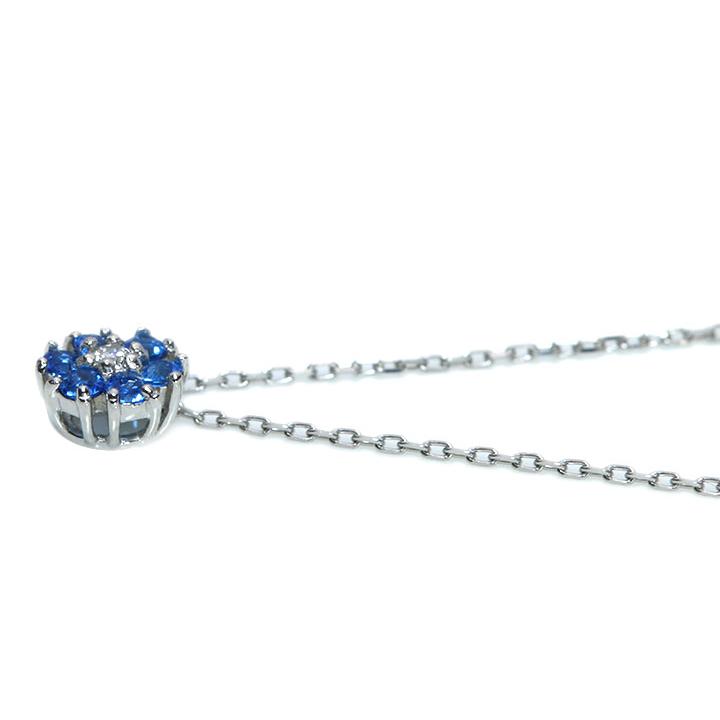 アウイナイト0.06ct 可憐なフラワー 胸元で艶めく上品な花 ダイヤ0.01ct 濃厚コバルトブルー・ドイツの稀少石 PTプラチナ プチネックレス 1点ものの画像