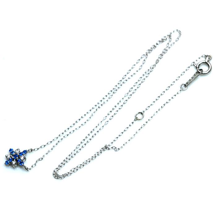 アウイナイト0.07ct ダイヤモンド0.08ct クロス・ひし形デザイン 濃厚コバルトブルー・ドイツの稀少石 PTプラチナ プチネックレス 受注品の画像