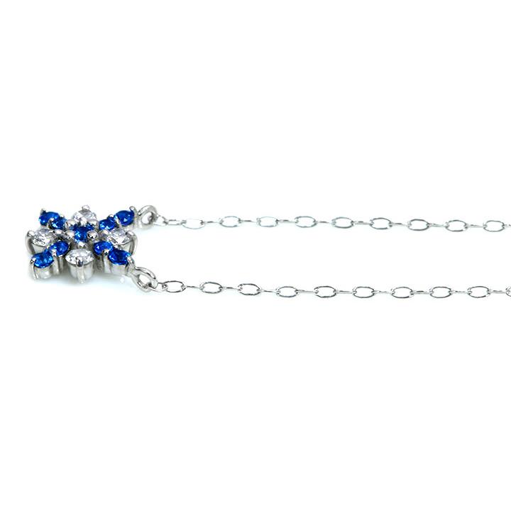 アウイナイト0.07ct ダイヤモンド0.08ct クロス・ひし形デザイン 濃厚コバルトブルー・ドイツの稀少石 PTプラチナ プチネックレス 受注品の画像
