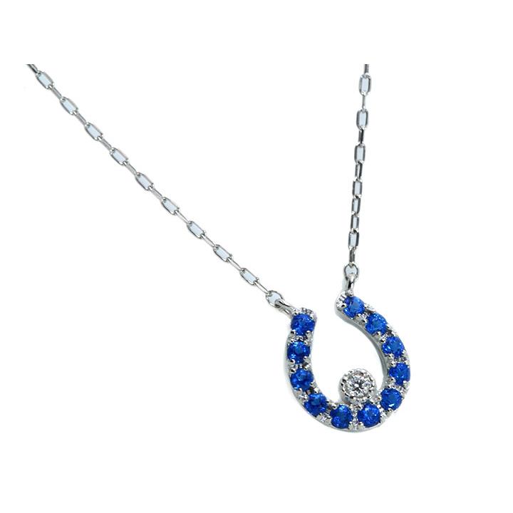 アウイナイト0.07ct 馬蹄の中に艶めくダイヤ一粒0.008ct 幸福モチーフ 濃厚コバルトブルー・ドイツの稀少石 PTプラチナ プチネックレス 受注品の画像