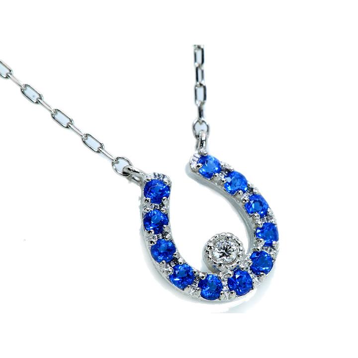 アウイナイト0.07ct 馬蹄の中に艶めくダイヤ一粒0.008ct 幸福モチーフ 濃厚コバルトブルー・ドイツの稀少石 PTプラチナ プチネックレス 受注品の画像
