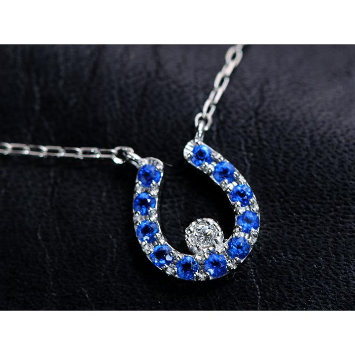 アウイナイト0.07ct 馬蹄の中に艶めくダイヤ一粒0.008ct 幸福モチーフ 濃厚コバルトブルー・ドイツの稀少石 PTプラチナ プチネックレス 受注品の画像