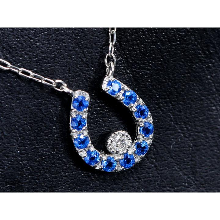 アウイナイト0.07ct 馬蹄の中に艶めくダイヤ一粒0.008ct 幸福モチーフ 濃厚コバルトブルー・ドイツの稀少石 PTプラチナ プチネックレス 受注品の画像