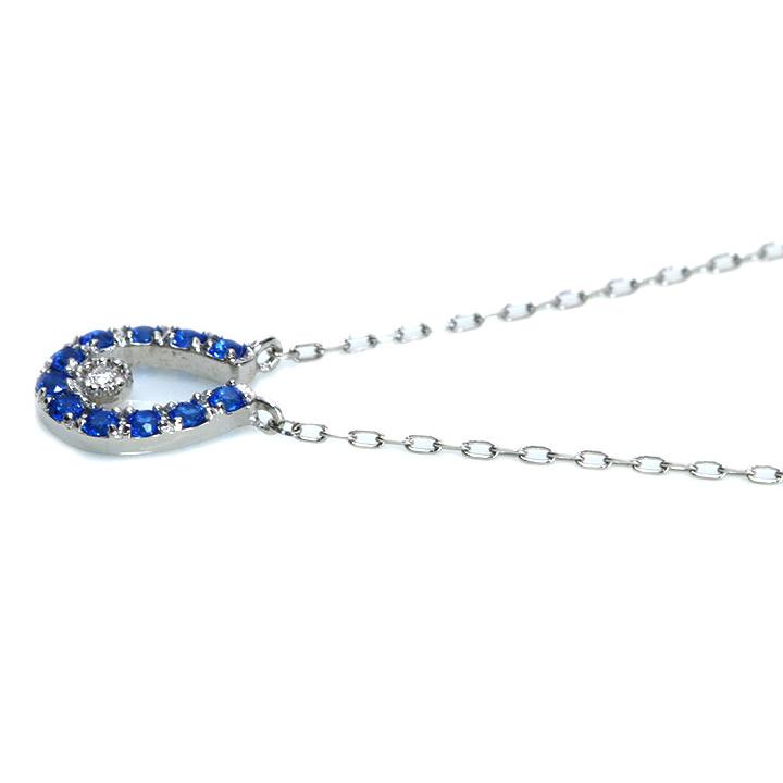 アウイナイト0.07ct 馬蹄の中に艶めくダイヤ一粒0.008ct 幸福モチーフ 濃厚コバルトブルー・ドイツの稀少石 PTプラチナ プチネックレス 受注品の画像
