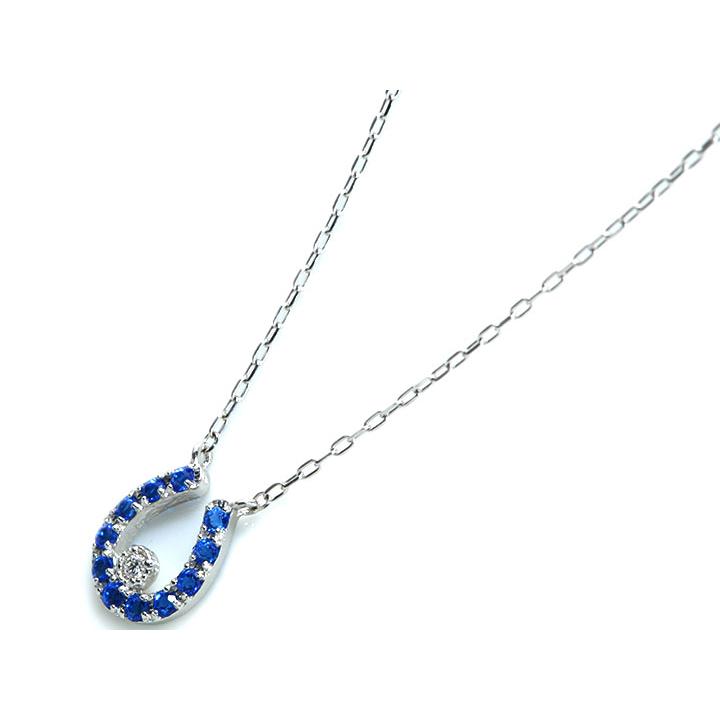 アウイナイト0.07ct 馬蹄の中に艶めくダイヤ一粒0.008ct 幸福モチーフ 濃厚コバルトブルー・ドイツの稀少石 PTプラチナ プチネックレス 受注品の画像
