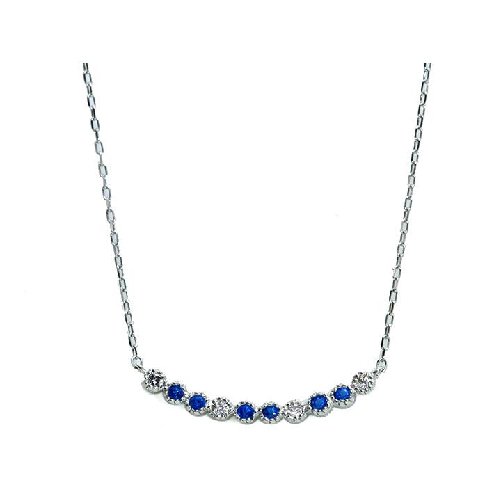 アウイナイト0.05ct デコルテに並ぶ繊細デザイン 美しきコントラスト 濃厚コバルトブルー・ドイツの稀少石 PTプラチナ U字ラインネックレス 受注品の画像