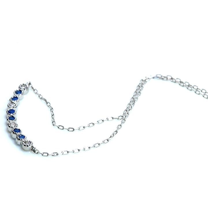 アウイナイト0.05ct デコルテに並ぶ繊細デザイン 美しきコントラスト 濃厚コバルトブルー・ドイツの稀少石 PTプラチナ U字ラインネックレス 受注品の画像