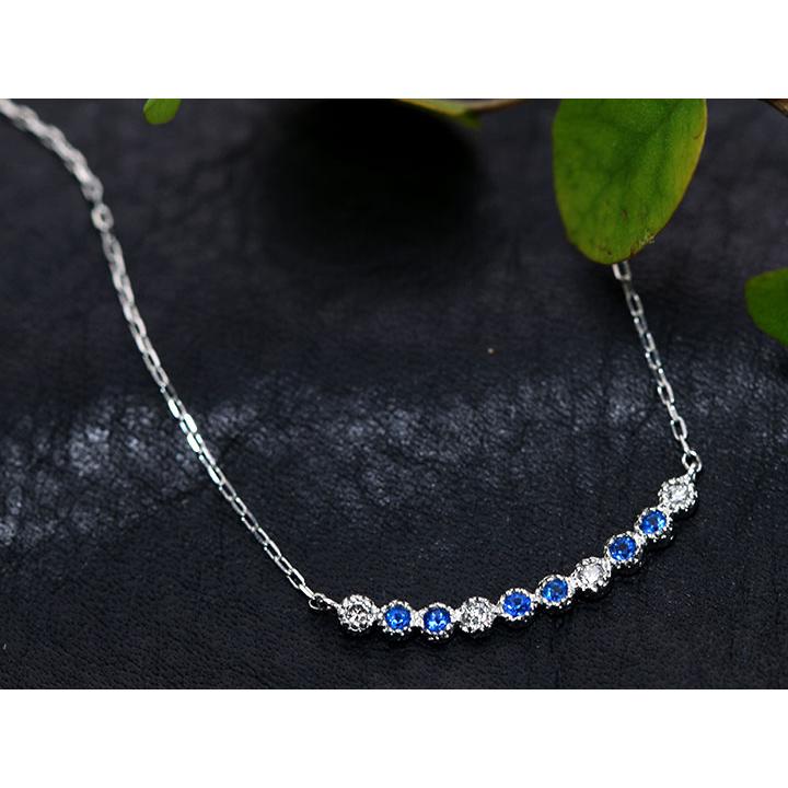 アウイナイト0.05ct デコルテに並ぶ繊細デザイン 美しきコントラスト 濃厚コバルトブルー・ドイツの稀少石 PTプラチナ U字ラインネックレス 受注品の画像