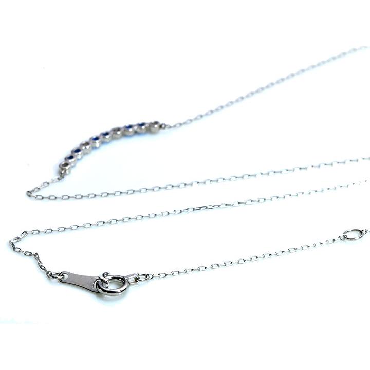 アウイナイト0.05ct デコルテに並ぶ繊細デザイン 美しきコントラスト 濃厚コバルトブルー・ドイツの稀少石 PTプラチナ U字ラインネックレス 受注品の画像
