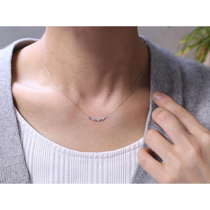 アウイナイト0.05ct デコルテに並ぶ繊細デザイン 美しきコントラスト 濃厚コバルトブルー・ドイツの稀少石 PTプラチナ U字ラインネックレス 受注品の画像