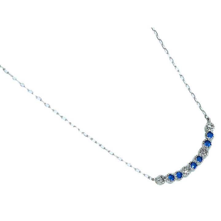 アウイナイト0.05ct デコルテに並ぶ繊細デザイン 美しきコントラスト 濃厚コバルトブルー・ドイツの稀少石 PTプラチナ U字ラインネックレス 受注品の画像