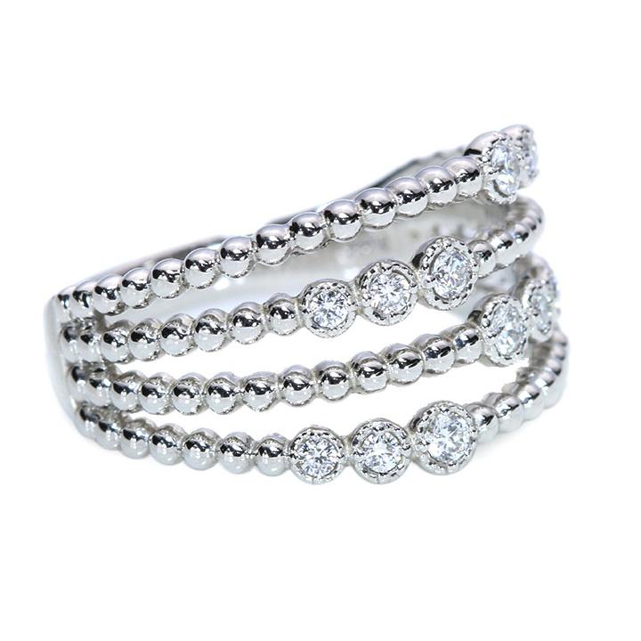 ダイヤモンド 0.20ct 4連・レイヤードラインシリーズ 引っ掛かりなし 普段使い PT900プラチナリング 指輪 受注品の画像