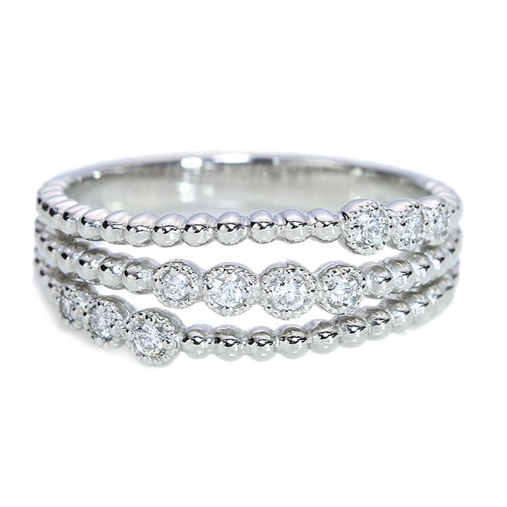 ダイヤモンド 0.12ct 3連・レイヤードラインシリーズ 引っ掛かりなし 普段使い PT900プラチナリング 指輪 受注品の画像
