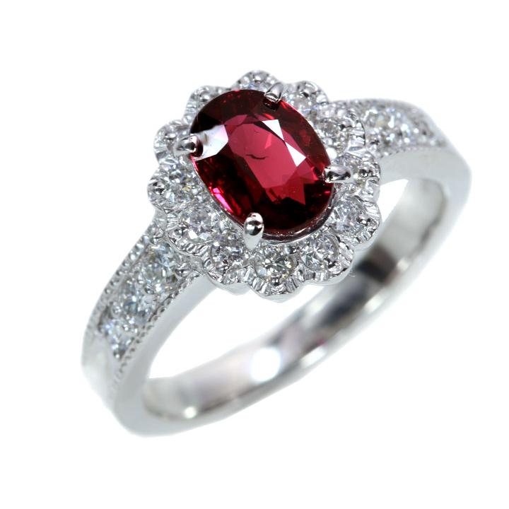 非加熱ルビー 1.53ct 大粒で上質の赤 豪華取り巻き0.50ct PT900 