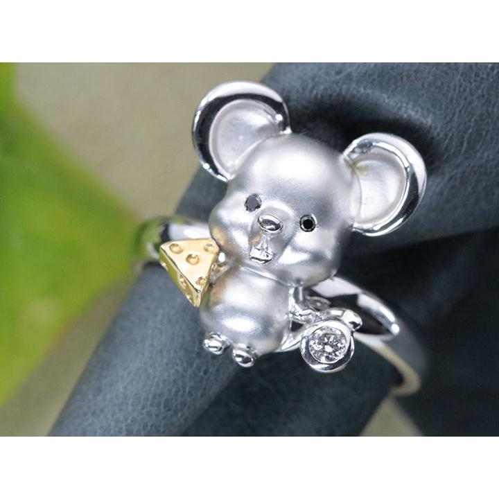 ネズミモチーフ ダイヤモンド0.06ct 立体的 つや消し アニマル 鼠 干支  