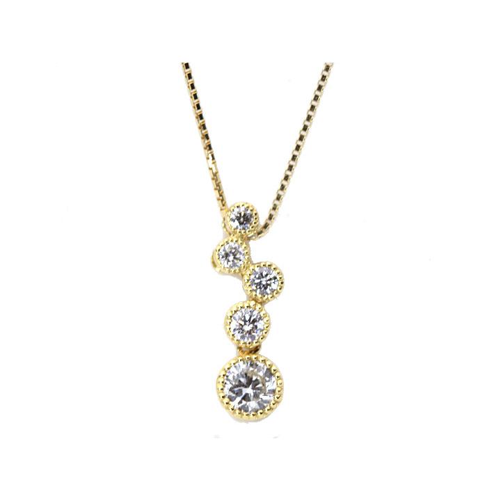 ダイヤモンド 0.32ct ダイヤモンド 0.20ct K18YG イエローゴールド ペンダントネックレス 5石ダイヤがリズミカルに縦ラインに並ぶ 受注品の画像