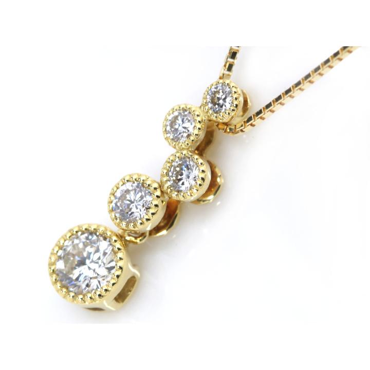 ダイヤモンド 0.32ct ダイヤモンド 0.20ct K18YG イエローゴールド ペンダントネックレス 5石ダイヤがリズミカルに縦ラインに並ぶ 受注品の画像