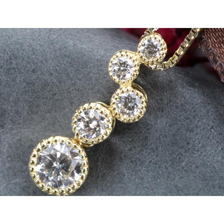 ダイヤモンド 0.32ct ダイヤモンド 0.20ct K18YG イエローゴールド ペンダントネックレス 5石ダイヤがリズミカルに縦ラインに並ぶ 受注品の画像