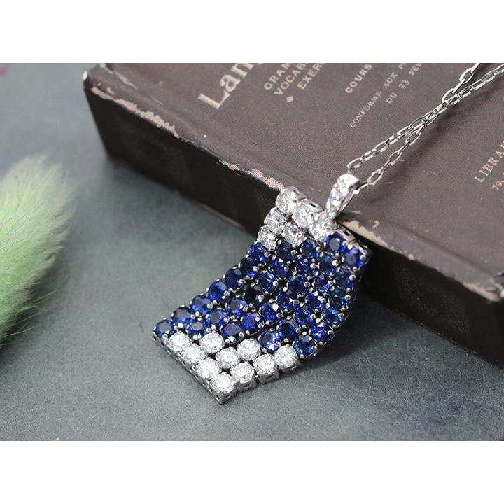 サファイア 1.90カラット ダイヤモンド 0.70カラット PT プラチナ ペンダントネックレス しなやかな動き 受注品 /Ycollectionワイコレクション/送料無料の画像