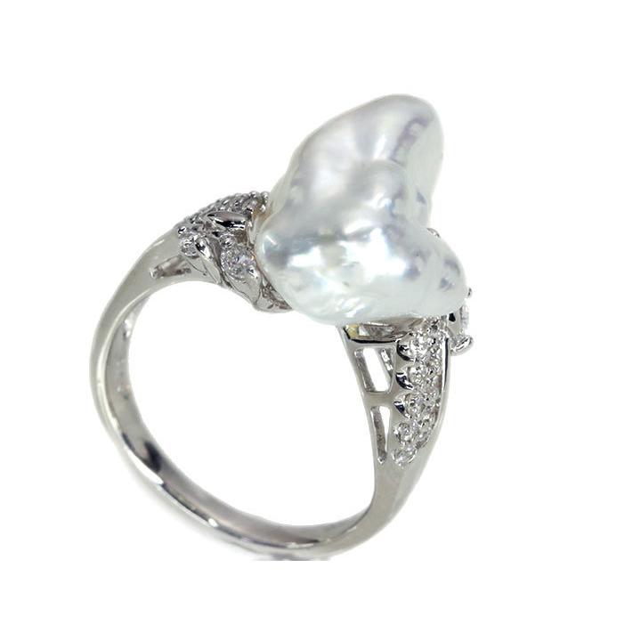 白蝶真珠パール 15.7ミリ位 ダイヤモンド 0.45カラット PT900 プラチナ900 リング・指輪 シルバーグレー バロックの美 1点