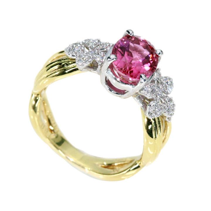 ピンクトルマリン 1.80カラット ダイヤモンド 0.22カラット K18WG/K18 リング・指輪 深みのある上質なピンク セットネックレス