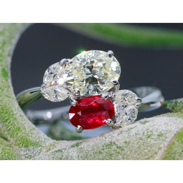ダイヤモンド 1.044カラット M SI1 ルビー 0.52ラットPT900 プラチナ