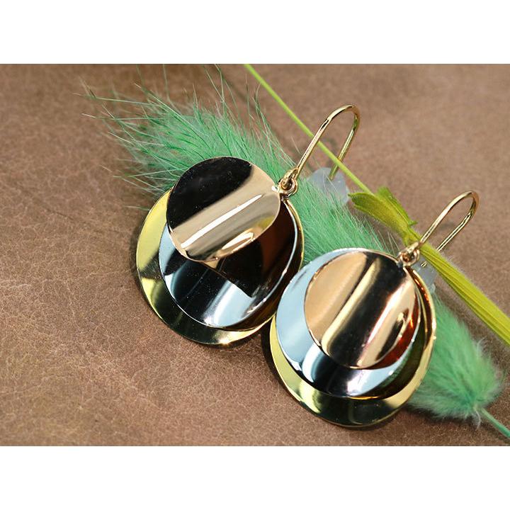 スリーカラー K18YG＆K18PG＆PT ピアス 鏡面がヒラヒラ舞う フック式 ピンクゴールド プラチナ イエローゴールド 受注品の画像