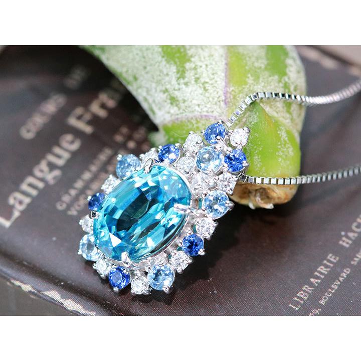 ブルージルコン 4.25カラット ダイヤモンド 0.22ct＆サファイヤ 