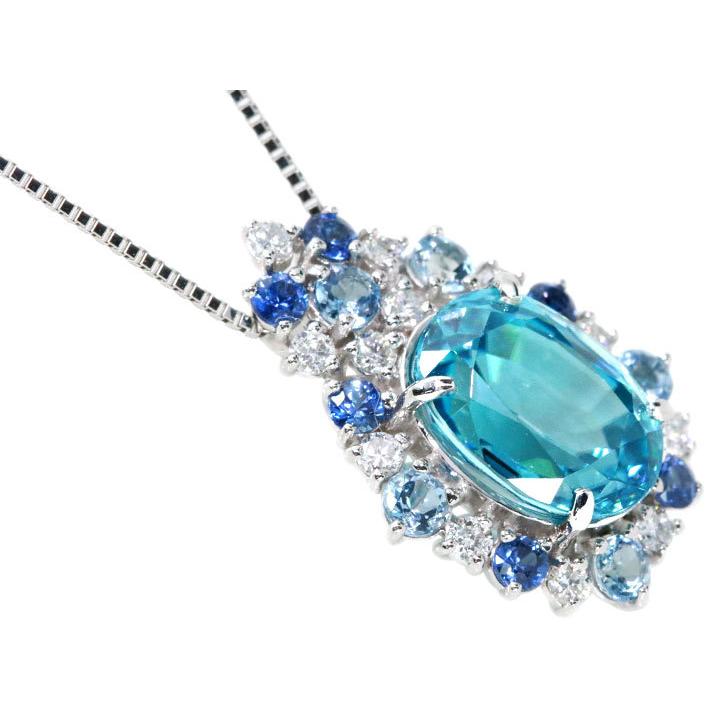 ブルージルコン 4.25カラット ダイヤモンド 0.22ct＆サファイヤ