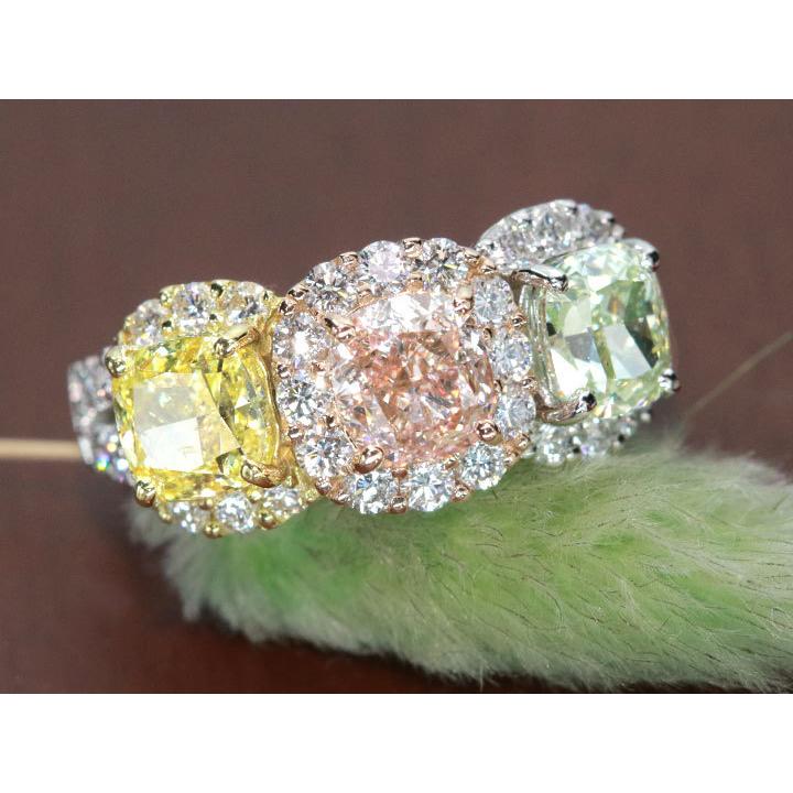 ピンクダイヤモンド1.037ct&イエローダイヤモンド1.015ct&グリーン  