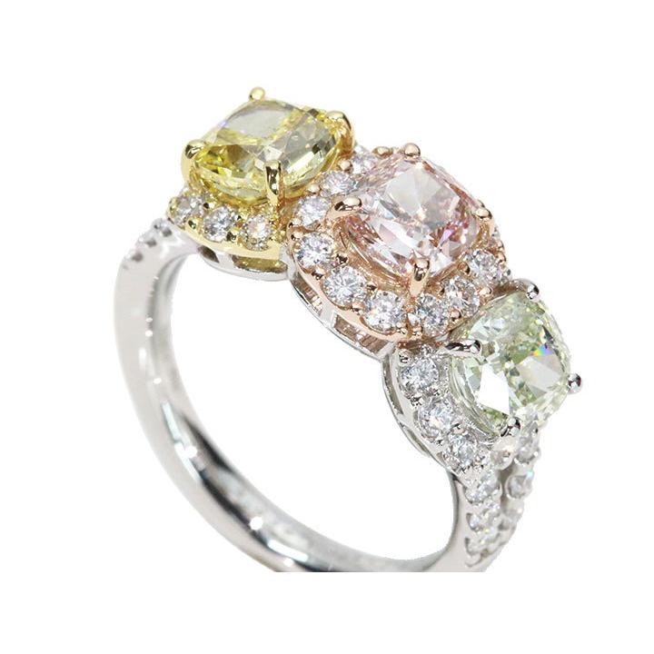 ピンクダイヤモンド1.037ct&イエローダイヤモンド1.015ct&グリーン  
