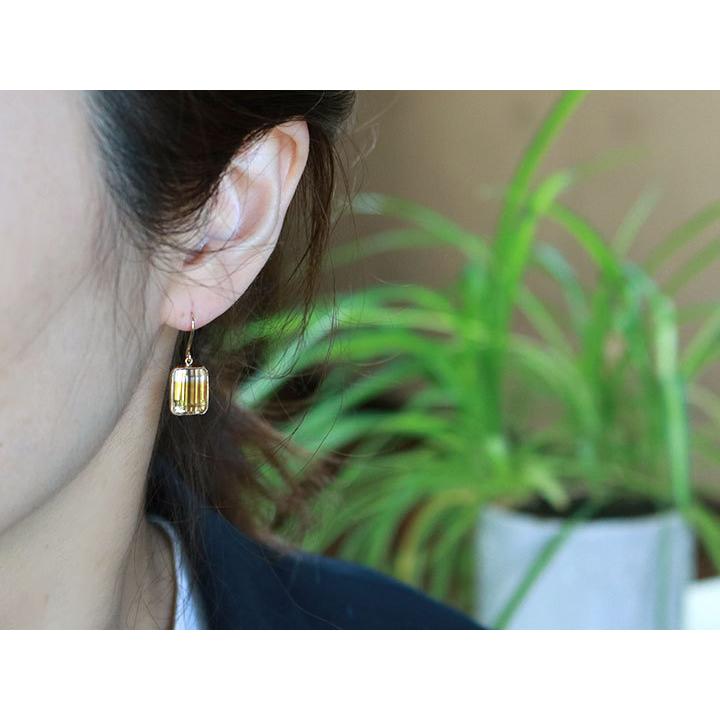 シトリン バイカラー 2色 K18YG イエローゴールド フック式ピアス 一粒  