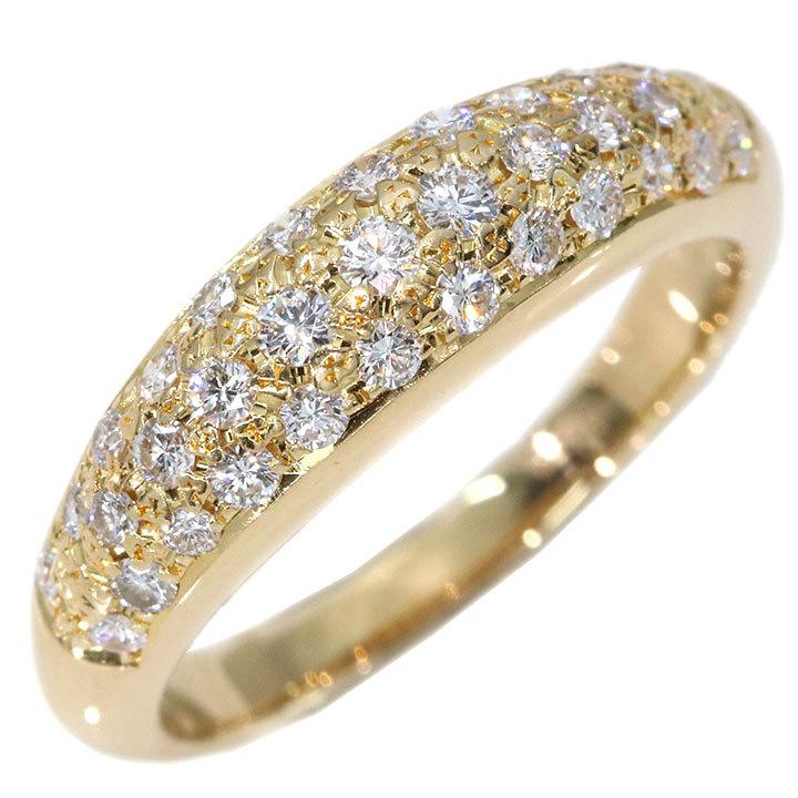 贈り物 ダイヤモンド 0.43カラット びっしりパヴェ 膨らみあり K18YG イエローゴールド リング・指輪  1点もの 指輪