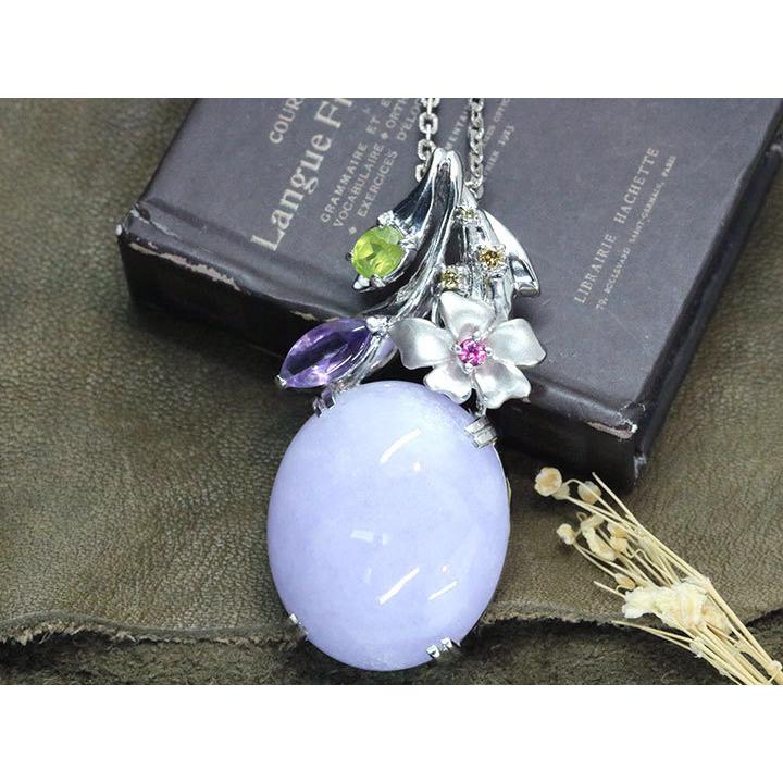ラベンダーヒスイ・翡翠 48.2ct ブラウンダイヤモンド 0.08ct K18WG 
