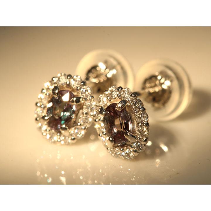 アレキサンドライト 0.22カラット ダイヤモンド 0.06カラット×2 PT900 プラチナ900 ピアス（イヤリング加工可） 見事なカラーチェンジ 稀少石 1点ものの画像