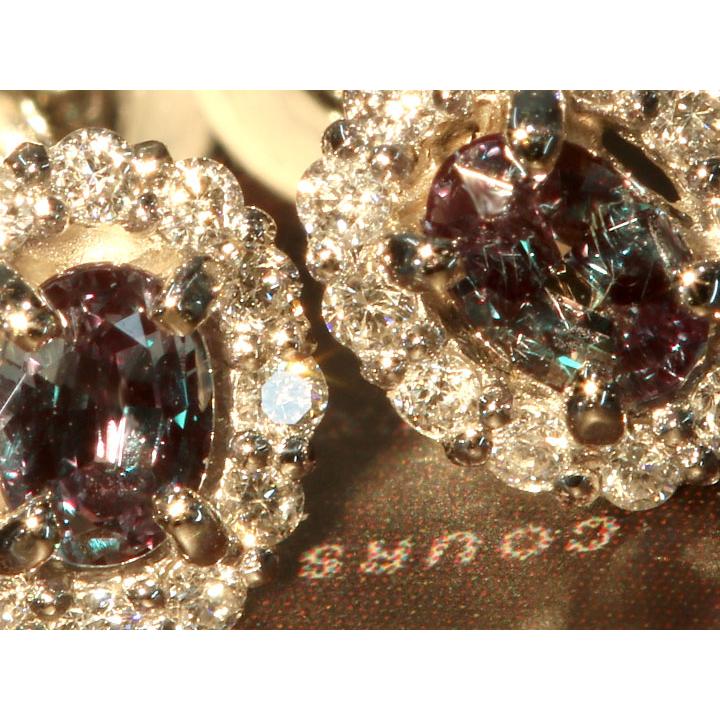 アレキサンドライト 0.22カラット ダイヤモンド 0.06カラット×2 PT900 プラチナ900 ピアス（イヤリング加工可） 見事なカラーチェンジ 稀少石 1点ものの画像