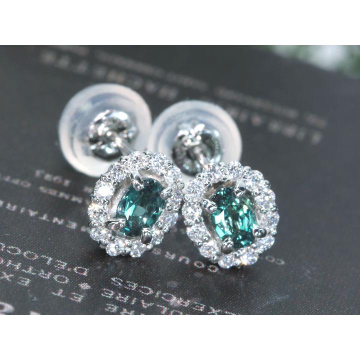 アレキサンドライト 0.22カラット ダイヤモンド 0.06カラット×2 PT900 プラチナ900 ピアス（イヤリング加工可） 見事なカラーチェンジ 稀少石 1点ものの画像