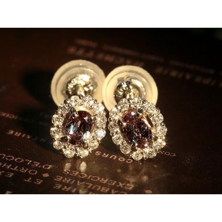 アレキサンドライト 0.22カラット ダイヤモンド 0.06カラット×2 PT900 プラチナ900 ピアス（イヤリング加工可） 見事なカラーチェンジ 稀少石 1点ものの画像