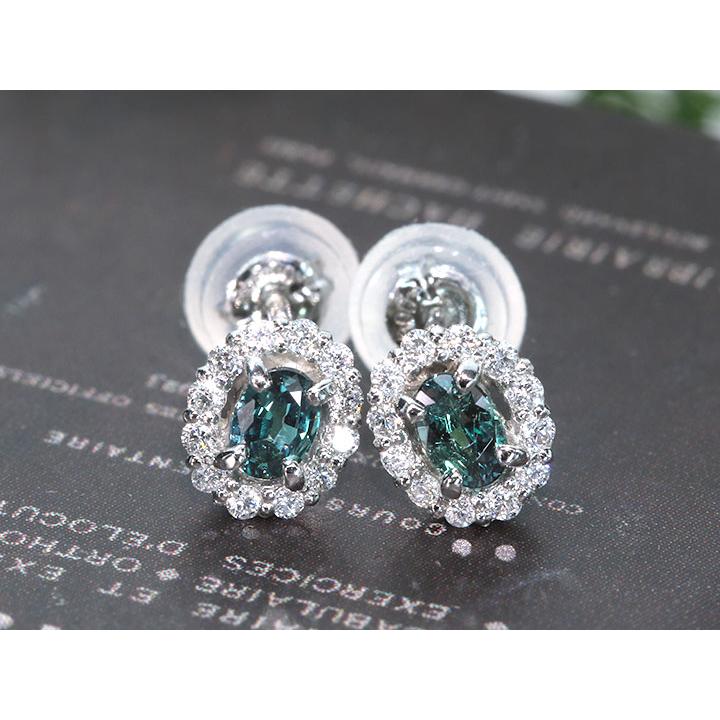アレキサンドライト 0.22カラット ダイヤモンド 0.06カラット×2 PT900 プラチナ900 ピアス（イヤリング加工可） 見事なカラーチェンジ 稀少石 1点ものの画像