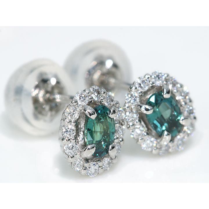 アレキサンドライト 0.22カラット ダイヤモンド 0.06カラット×2 PT900 プラチナ900 ピアス（イヤリング加工可） 見事なカラーチェンジ 稀少石 1点ものの画像