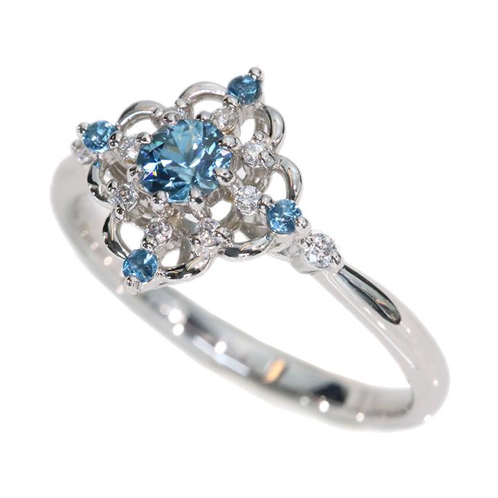 Pt900 ジルコン ダイヤモンド リング ブルージルコン ダイヤモンドリング ZI 1.60ct D 0.40ct Pt900