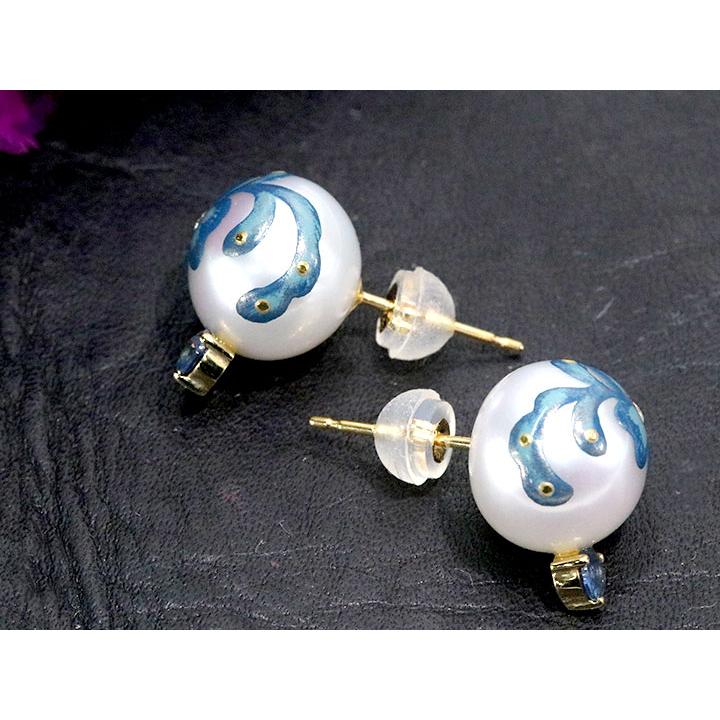 淡水パールに伝統的な蒔絵が描かれた芸術的ジュエリー K18YG イエロー